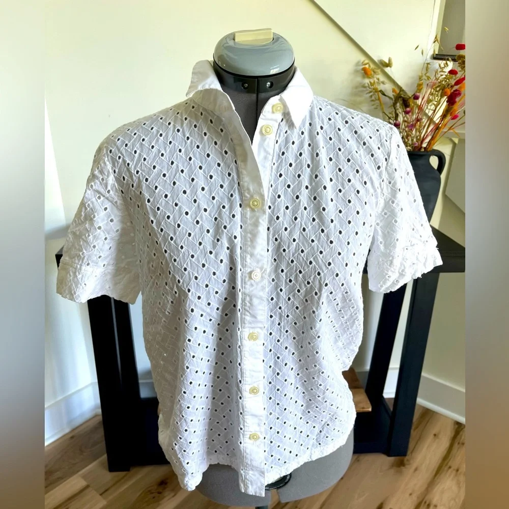 Kate Spade Set - White Eyelet Short Sleeve Button-Up Shirt and Skirt - Size S